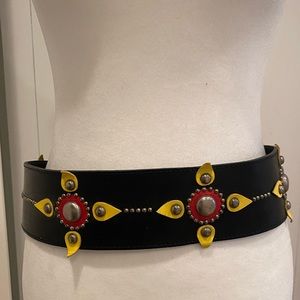 Vintage 80s 90s Wide Floral Studded Patchwork Embellished Corset Statement Belt